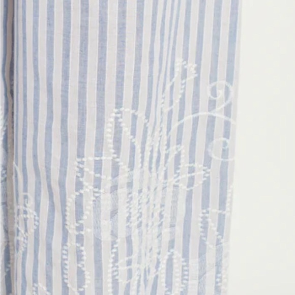 Frnch NWT Blue And White Striped Drawstring Wide Leg Pants Embroidered Small - Picture 11 of 12